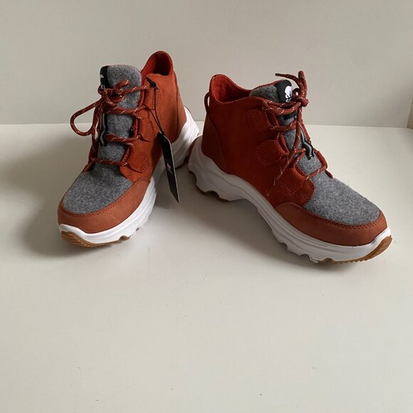 NWT Sorel Kinetic Breakthru Caribou Warp Red Chalk Women Leather Sneakers Sz 7.5 - Picture 5 of 16